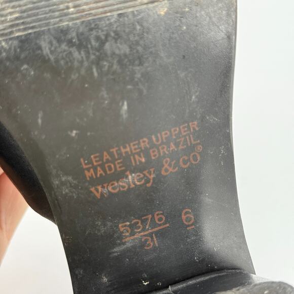 Wesley and Co Leather Sandals Size 6 Square Toe Block Heel Minimal Y2K Brazil - Picture 6 of 9